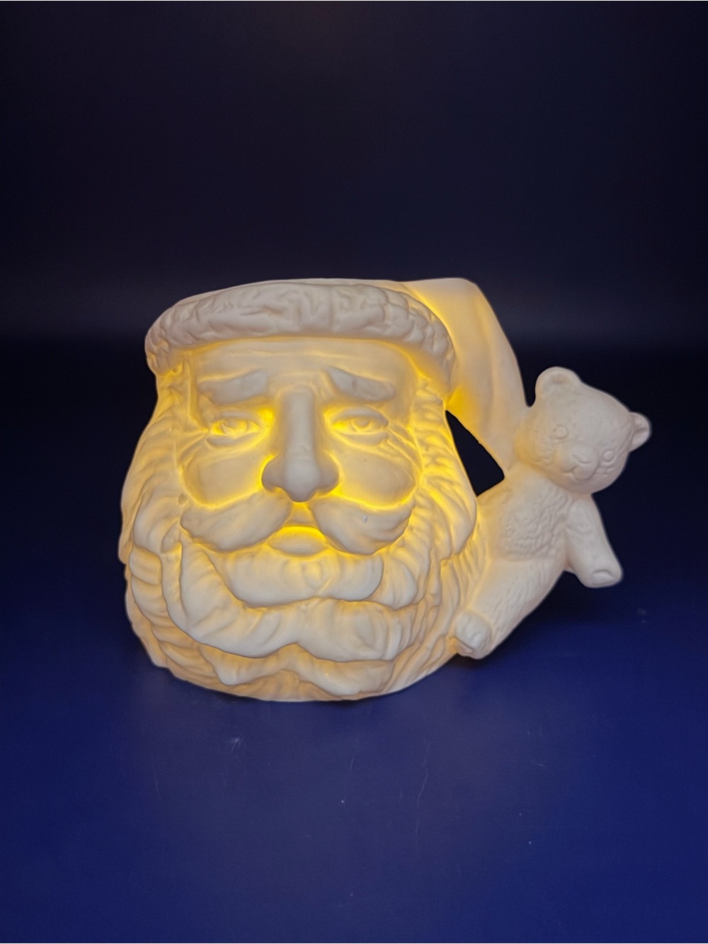 Wonderfully Detailed Santa Candle Mug, Cream Jade China Santa Head, Beacon Hill